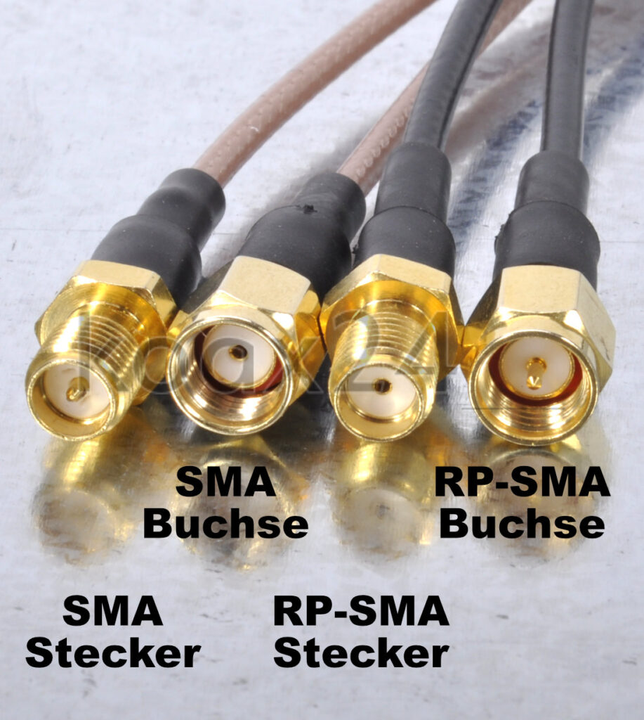 Vergleich zwischen RP-SMA-Stecker - RP-SMA-Buchse und SMA-Stecker - SMA-Buchse